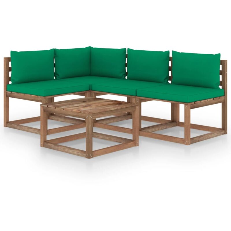 

vidaXL Muebles de jardín 5 piezas con cojines verde - Marrón