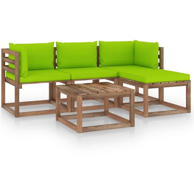 

vidaXL Muebles de jardín 5 piezas con cojines verde brillante - Marrón