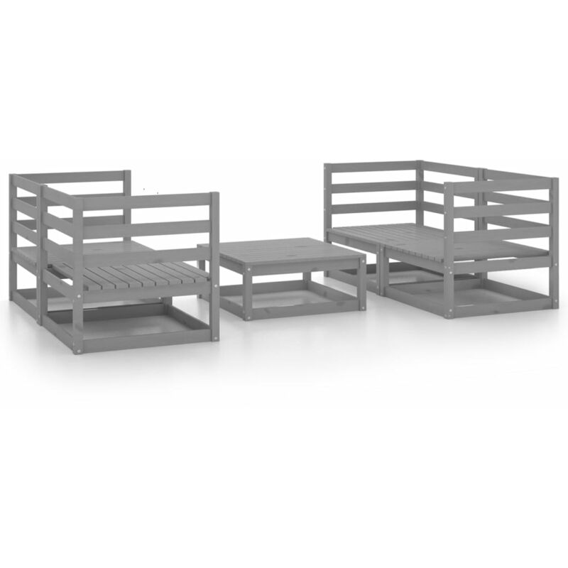 

vidaXL Muebles de jardín 5 piezas gris madera de pino maciza - Gris