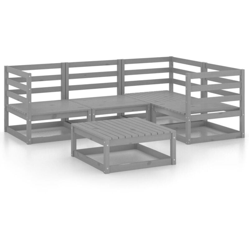 

vidaXL Muebles de jardín 5 piezas gris madera de pino maciza - Gris
