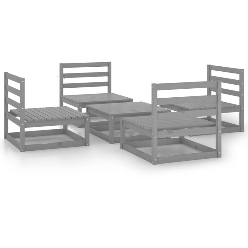 

vidaXL Muebles de jardín 5 piezas gris madera maciza de pino - Gris