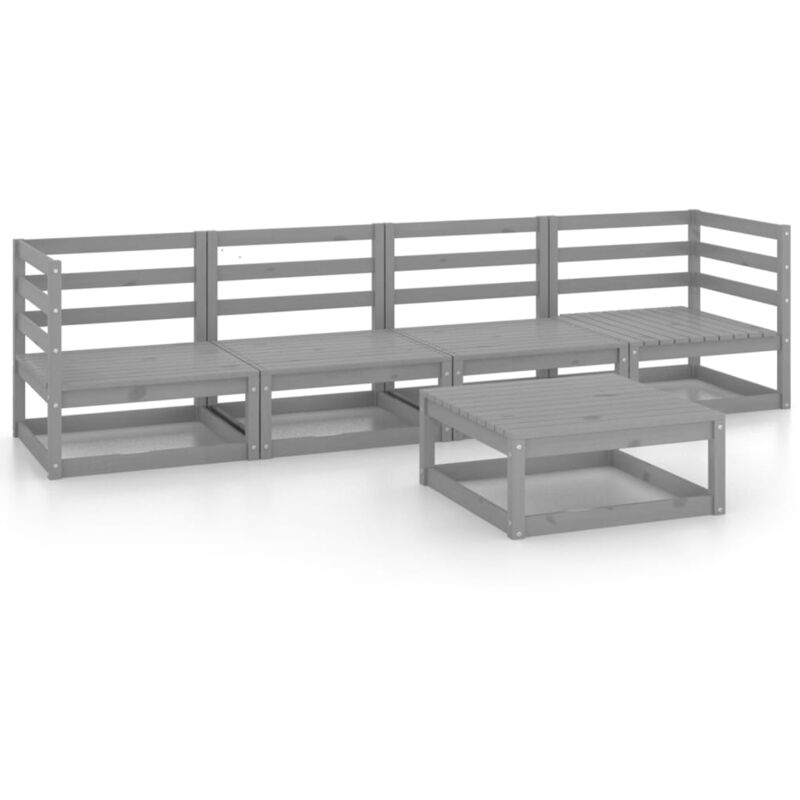 

vidaXL Muebles de jardín 5 piezas gris madera maciza de pino - Gris