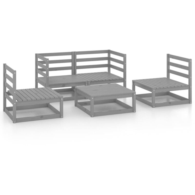 

vidaXL Muebles de jardín 5 piezas gris madera maciza de pino - Gris