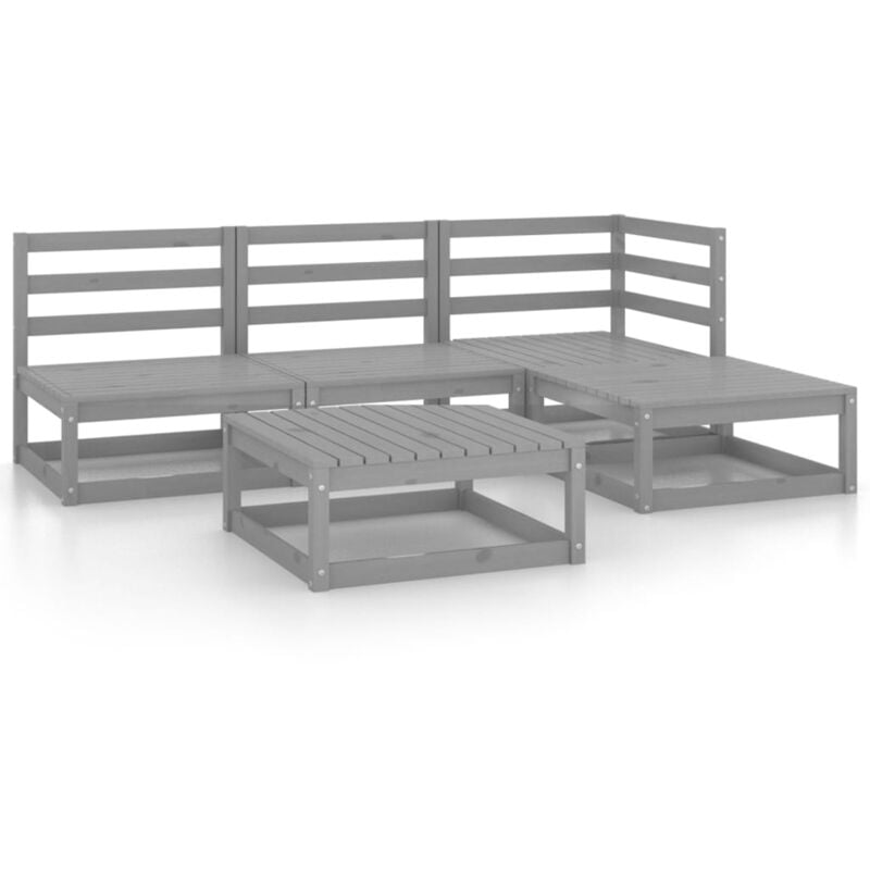 

Vidaxl - Muebles de jardín 5 piezas gris madera maciza de pino - Gris