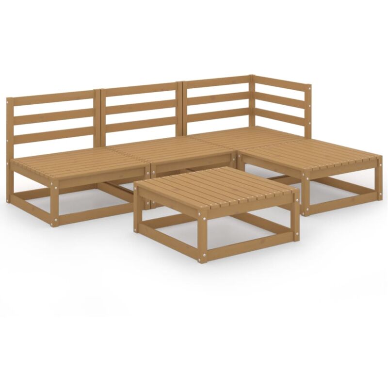 

vidaXL Muebles de jardín 5 piezas marrón miel madera maciza de pino - Marrón