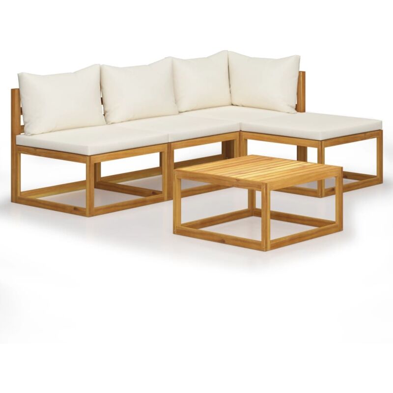 

vidaXL Muebles de jardín 5 pzas cojines crema madera maciza de acacia - Crema