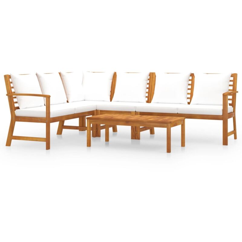 

vidaXL Muebles de jardín 5 pzas cojines crema madera maciza de acacia - Marrón