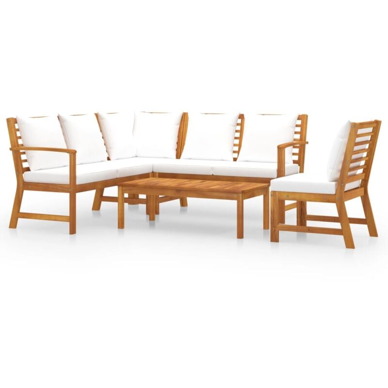 

vidaXL Muebles de jardín 5 pzas cojines crema madera maciza de acacia - Marrón