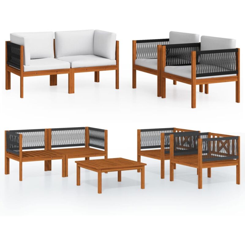 

Muebles de jardín 5 pzas cojines crema madera maciza de acacia - Marrón - Vidaxl