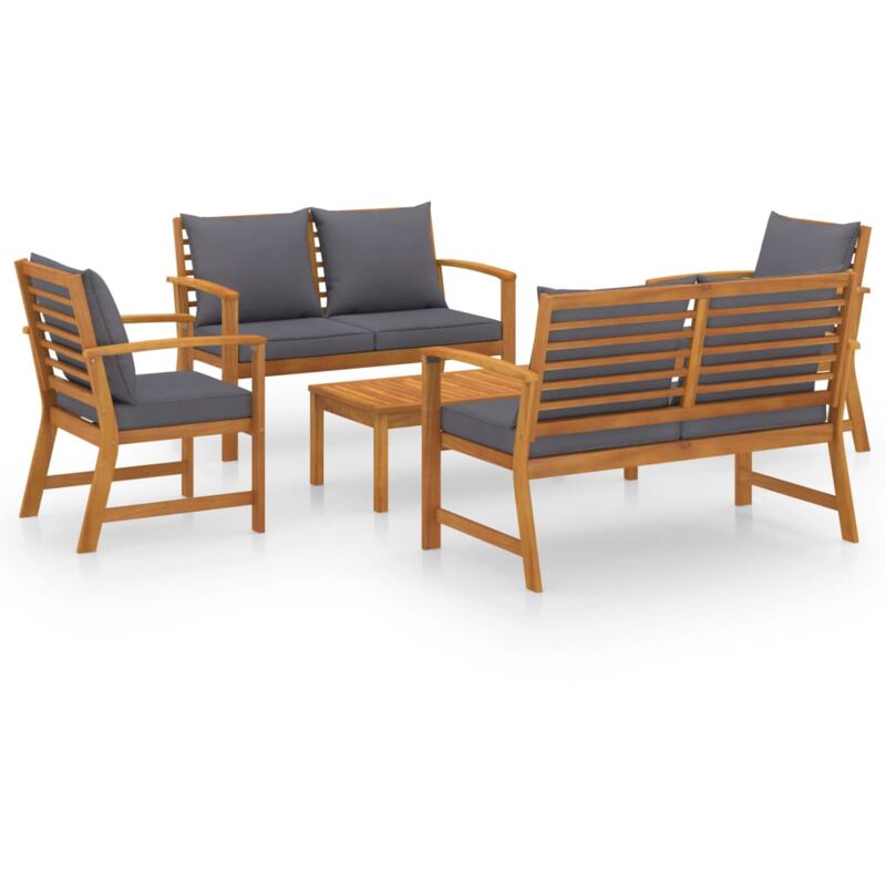 

vidaXL Muebles de jardín 5 pzas cojines madera maciza de acacia - Marrón