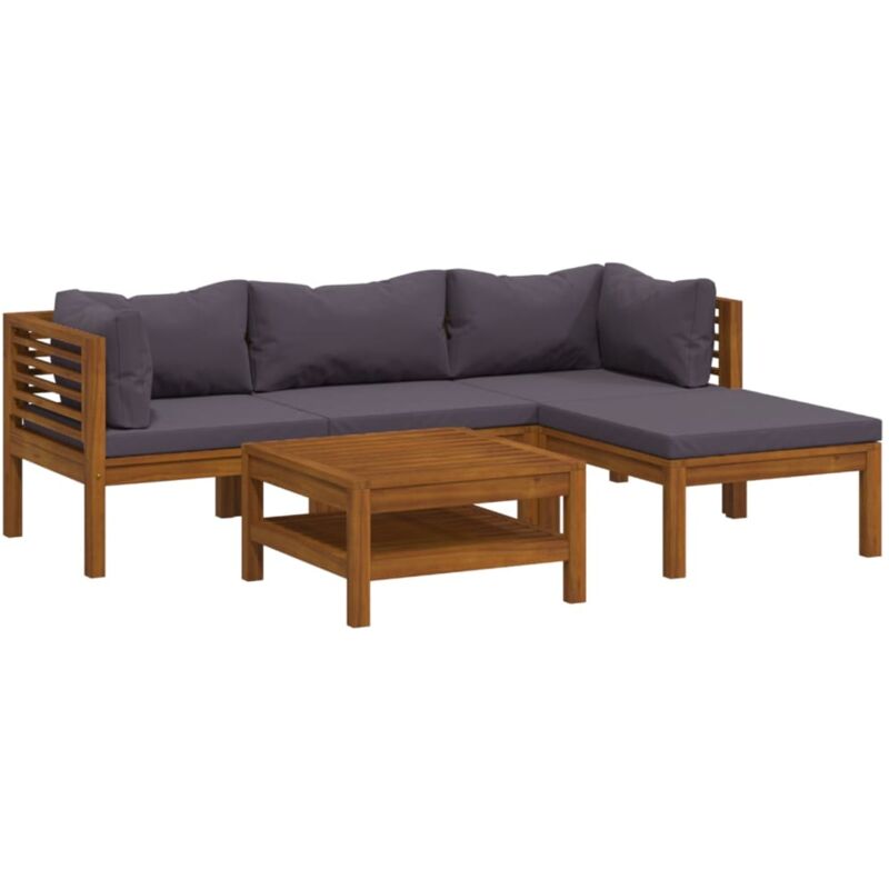 

Muebles de jardín 5 pzas cojines madera maciza de acacia - Marrón - Vidaxl