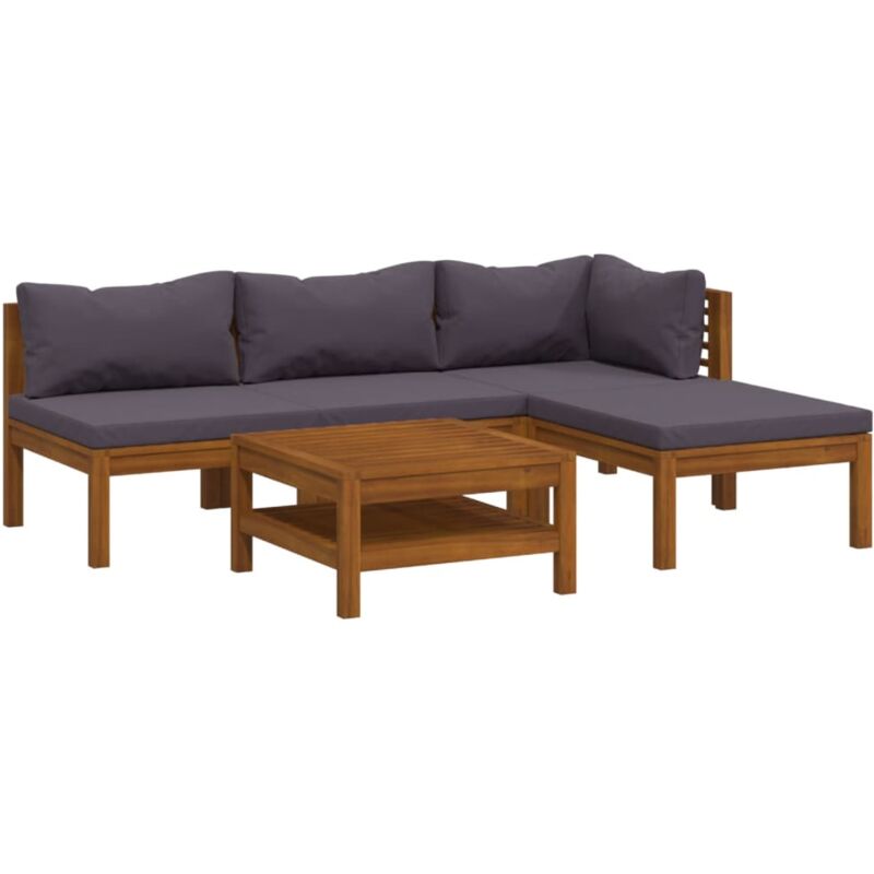 

vidaXL Muebles de jardín 5 pzas cojines madera maciza de acacia - Marrón