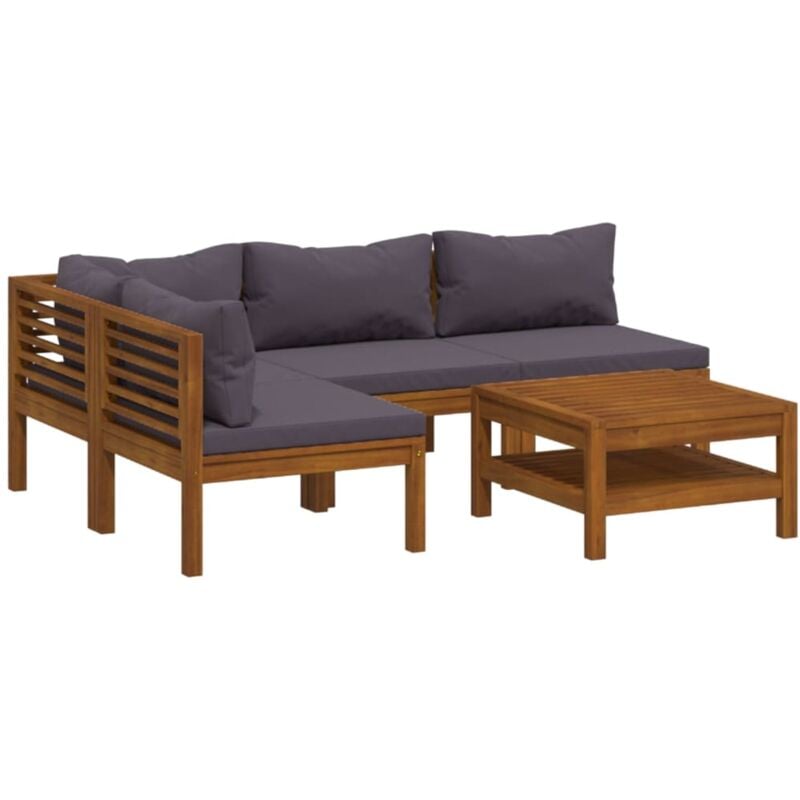 

Muebles de jardín 5 pzas cojines madera maciza de acacia - Marrón - Vidaxl
