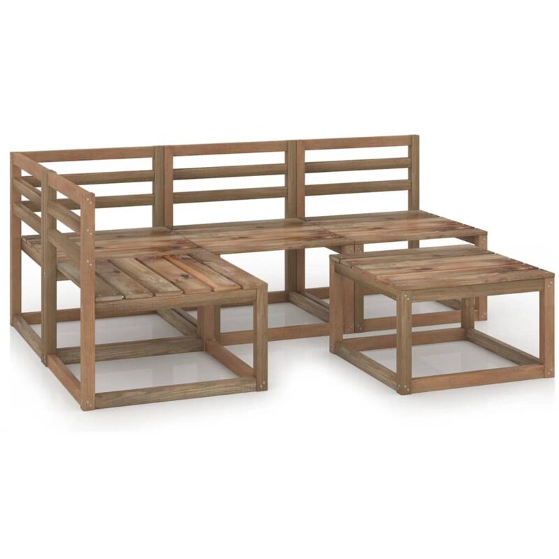 

vidaXL Muebles de jardín 5 pzas cojines madera pino impregnada marrón - Marrón