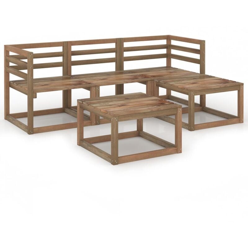 

vidaXL Muebles de jardín 5 pzas cojines madera pino impregnada marrón - Marrón