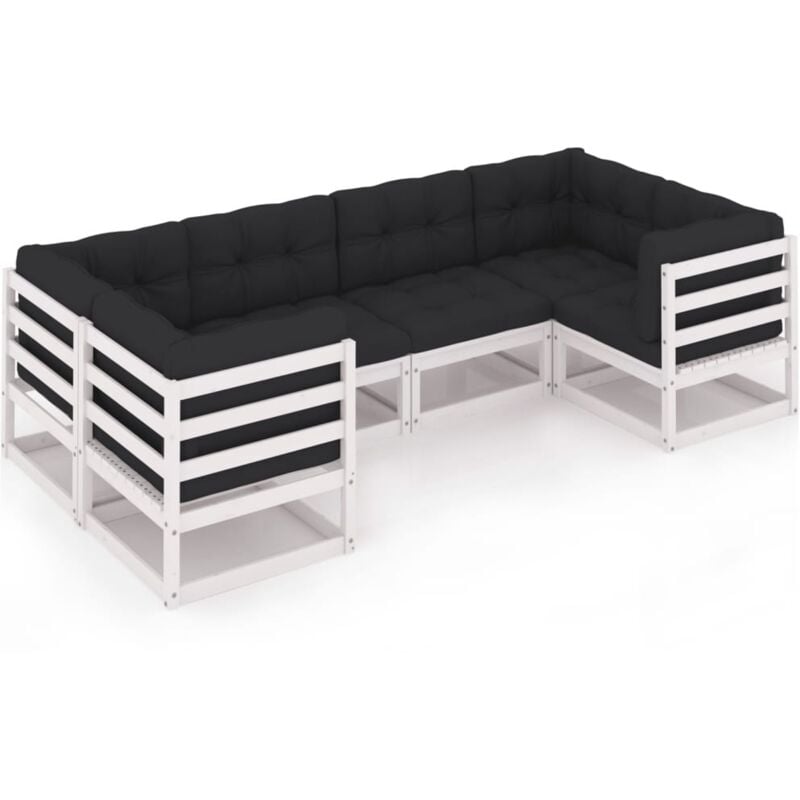 

vidaXL Muebles de jardín 6 piezas con cojines blanco madera de pino - Blanco