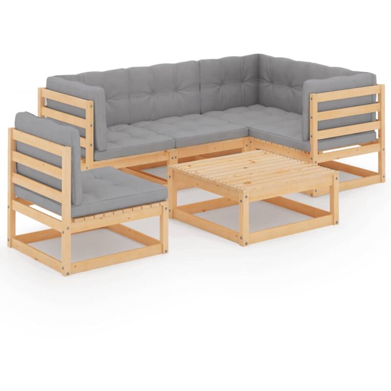 

vidaXL Muebles de jardín 6 piezas con cojines de madera de pino maciza - Marrón