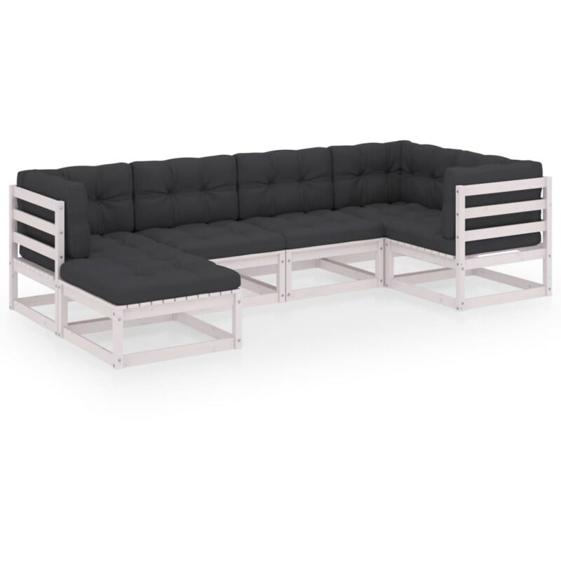 

vidaXL Muebles de jardín 6 piezas con cojines de madera de pino maciza - Blanco