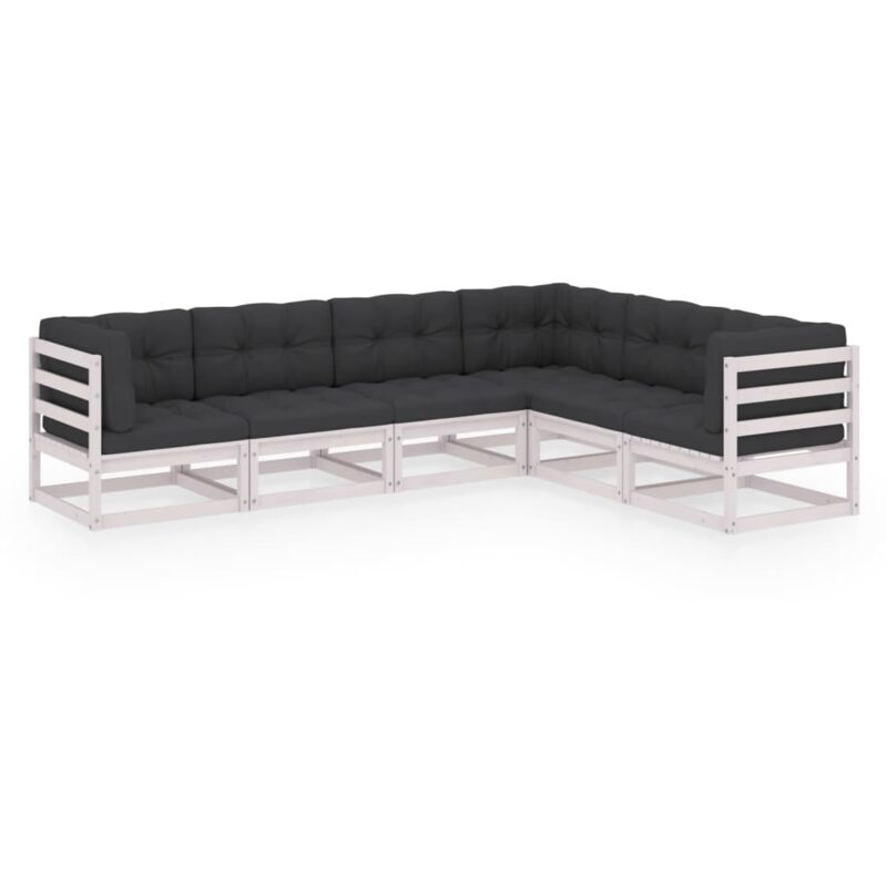 

vidaXL Muebles de jardín 6 piezas con cojines de madera de pino maciza - Blanco