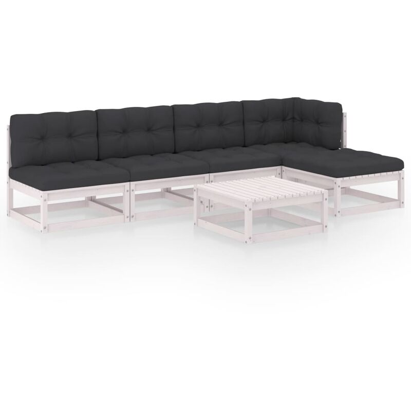 

vidaXL Muebles de jardín 6 piezas con cojines de madera de pino maciza - Blanco