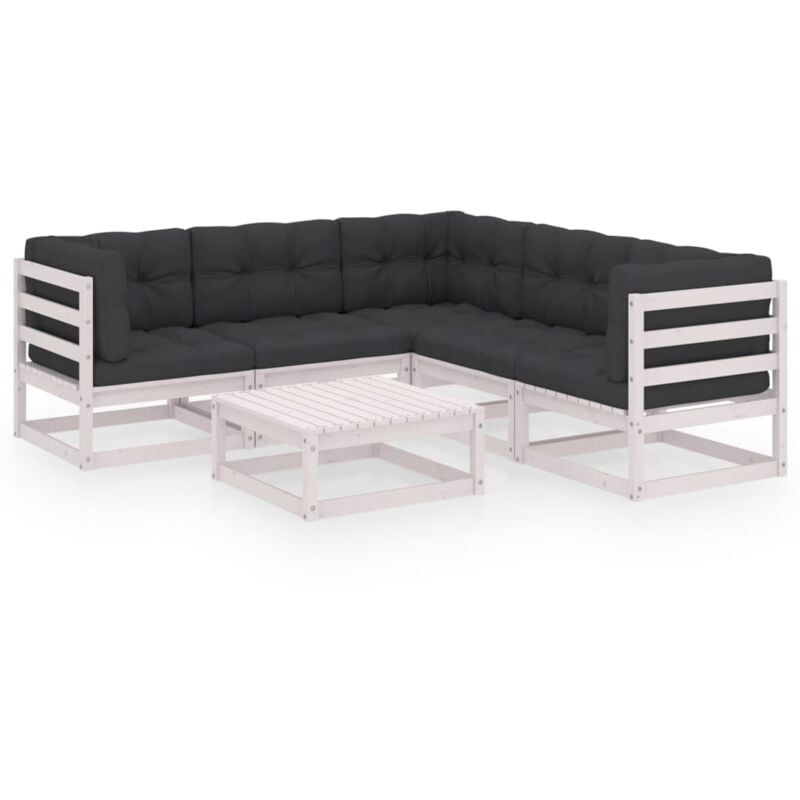 

vidaXL Muebles de jardín 6 piezas con cojines de madera de pino maciza - Blanco