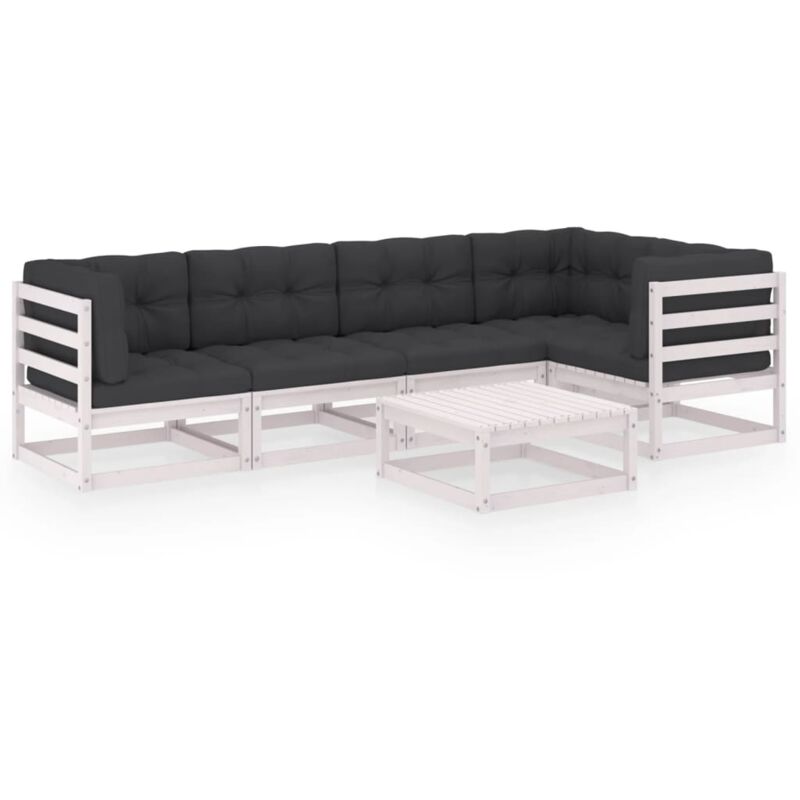 

vidaXL Muebles de jardín 6 piezas con cojines de madera de pino maciza - Blanco