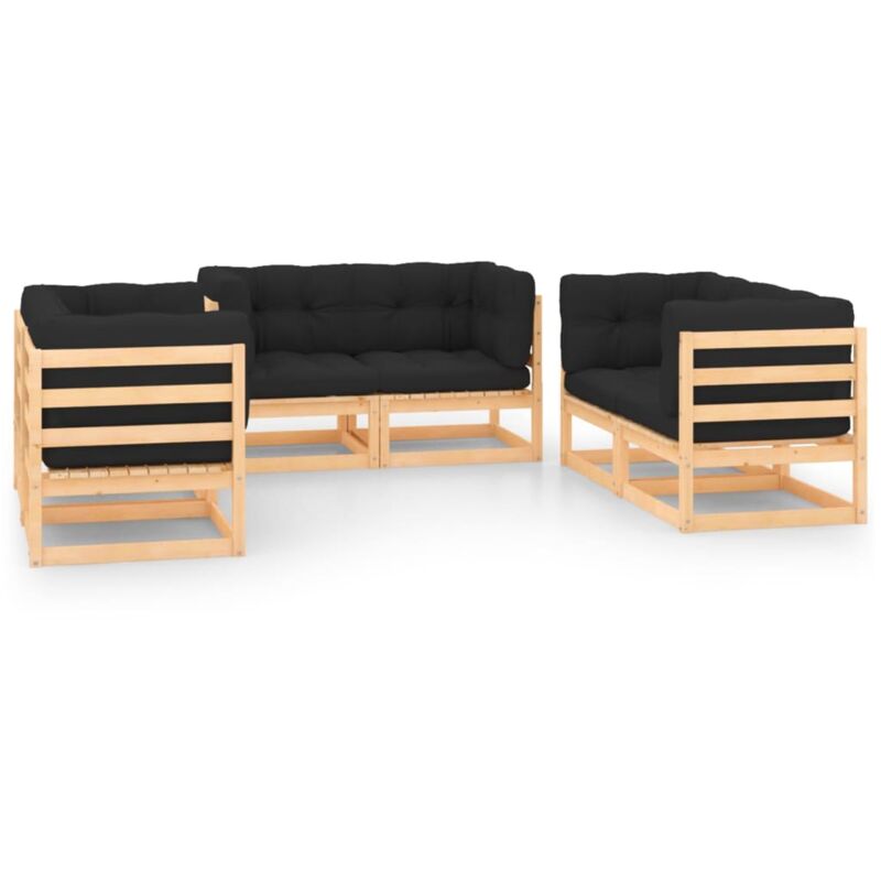

vidaXL Muebles de jardín 6 piezas con cojines de madera de pino maciza - Marrón