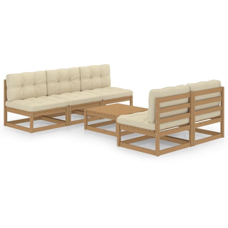 

vidaXL Muebles de jardín 6 piezas con cojines de madera de pino maciza - Marrón