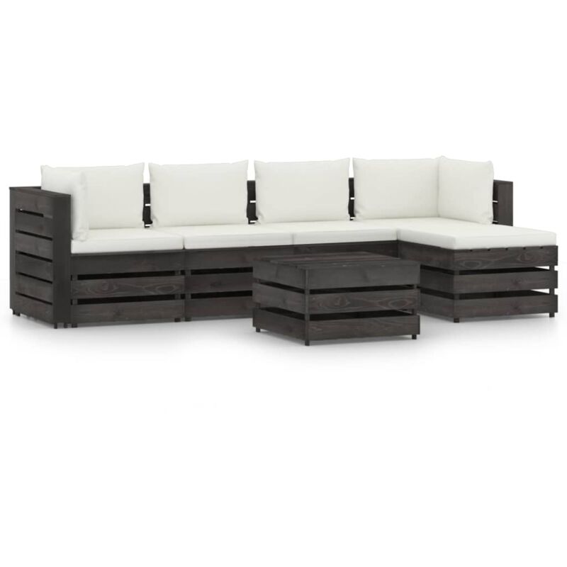 

Muebles de jardín 6 piezas con cojines madera impregnada gris - Crema - Vidaxl