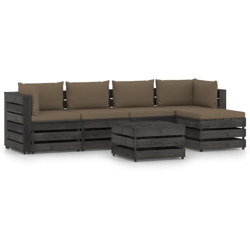 

Muebles de jardín 6 piezas con cojines madera impregnada gris - Marrón - Vidaxl