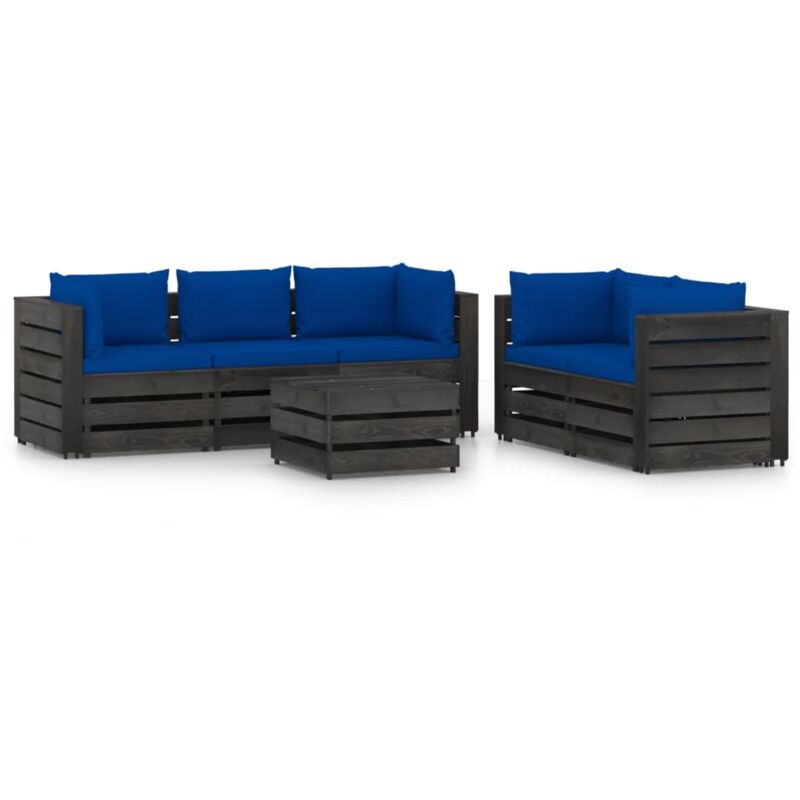 

Muebles de jardín 6 piezas con cojines madera impregnada gris - Azul - Vidaxl