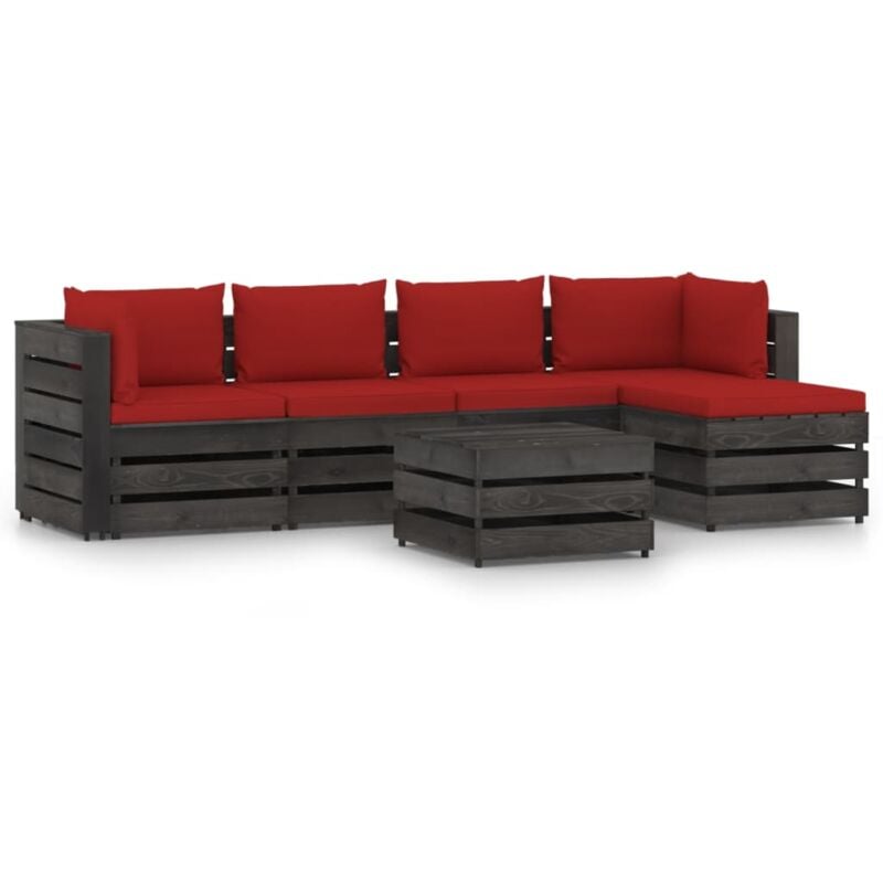 

Muebles de jardín 6 piezas con cojines madera impregnada gris - Rojo - Vidaxl