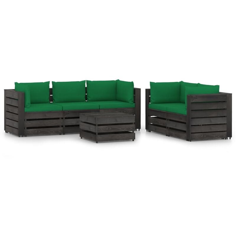 

Muebles de jardín 6 piezas con cojines madera impregnada gris - Verde - Vidaxl