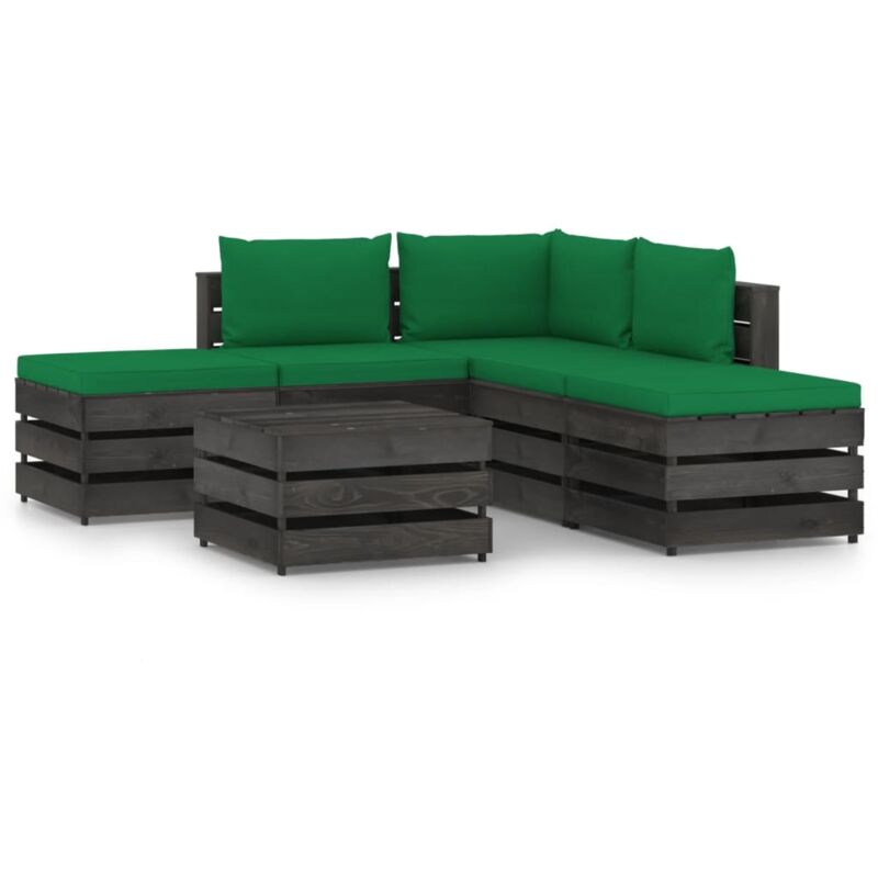 

vidaXL Muebles de jardín 6 piezas con cojines madera impregnada gris - Verde