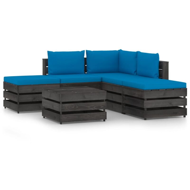 

vidaXL Muebles de jardín 6 piezas con cojines madera impregnada gris - Azul