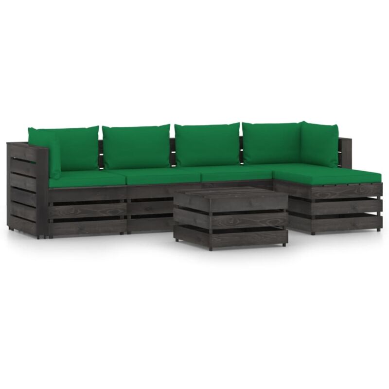 

Muebles de jardín 6 piezas con cojines madera impregnada gris - Verde - Vidaxl