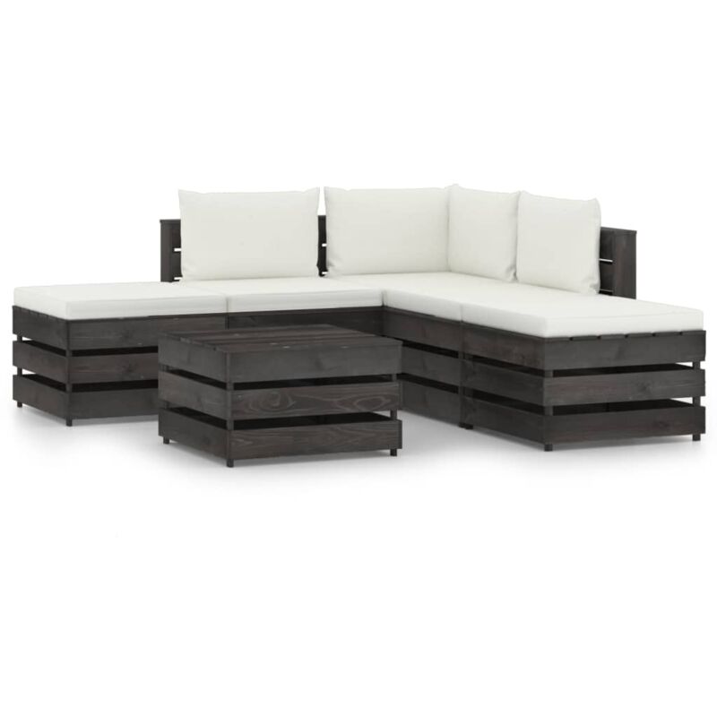 

vidaXL Muebles de jardín 6 piezas con cojines madera impregnada gris - Crema
