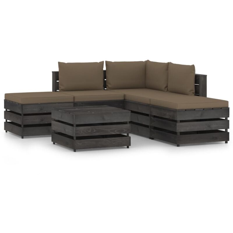 

vidaXL Muebles de jardín 6 piezas con cojines madera impregnada gris - Marrón