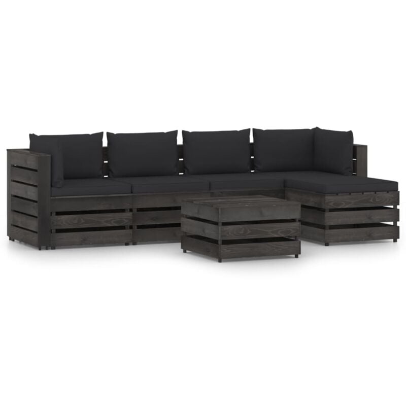 

Muebles de jardín 6 piezas con cojines madera impregnada gris - Negro - Vidaxl