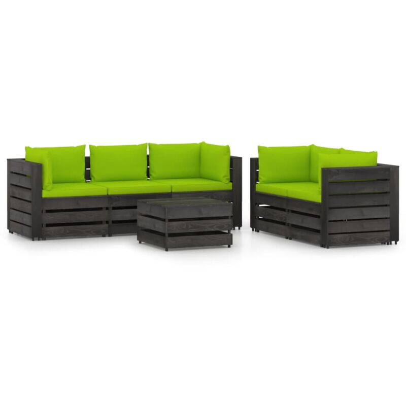 

Muebles de jardín 6 piezas con cojines madera impregnada gris - Verde - Vidaxl
