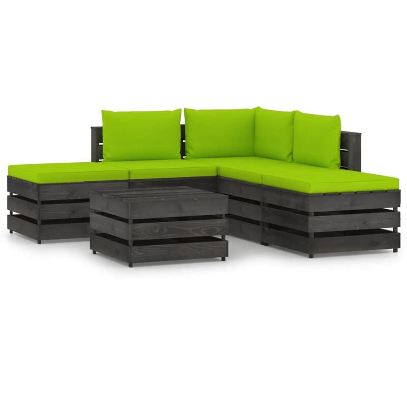 

vidaXL Muebles de jardín 6 piezas con cojines madera impregnada gris - Verde