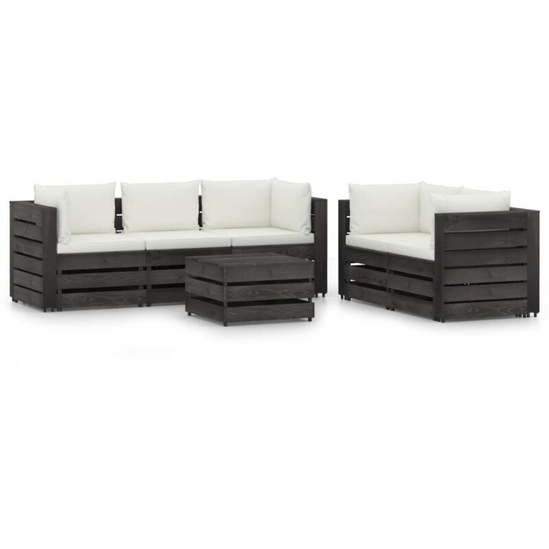 

Muebles de jardín 6 piezas con cojines madera impregnada gris - Crema - Vidaxl