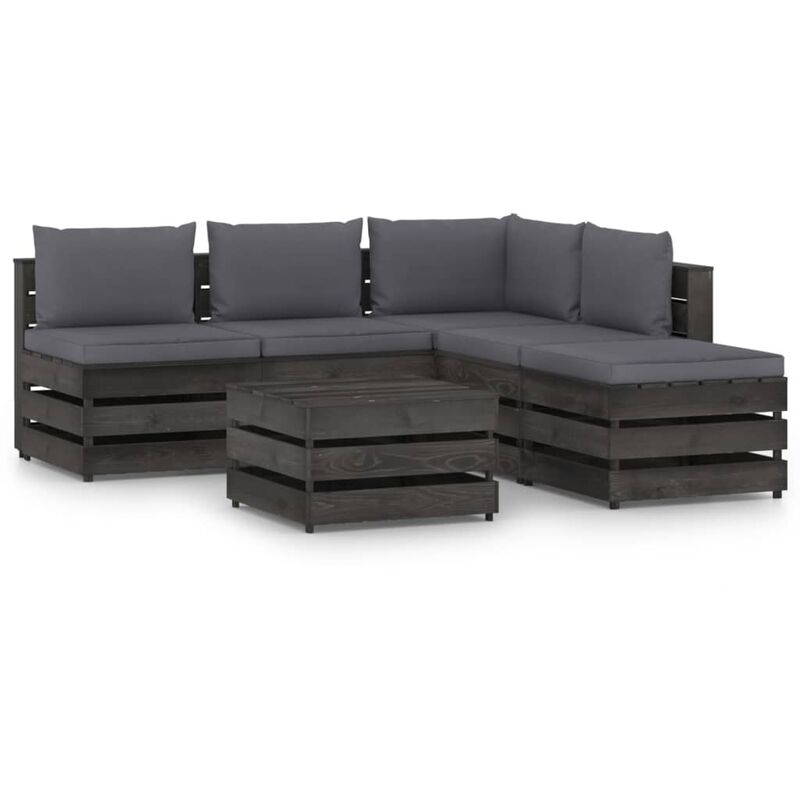 

vidaXL Muebles de jardín 6 piezas con cojines madera impregnada gris - Antracita