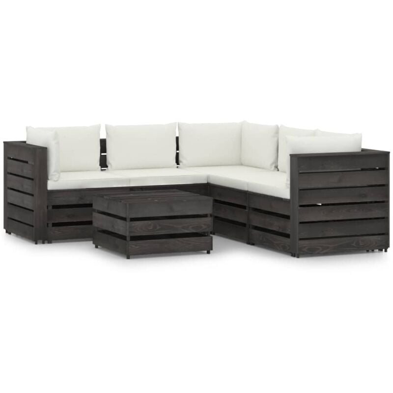 

Muebles de jardín 6 piezas con cojines madera impregnada gris - Crema - Vidaxl