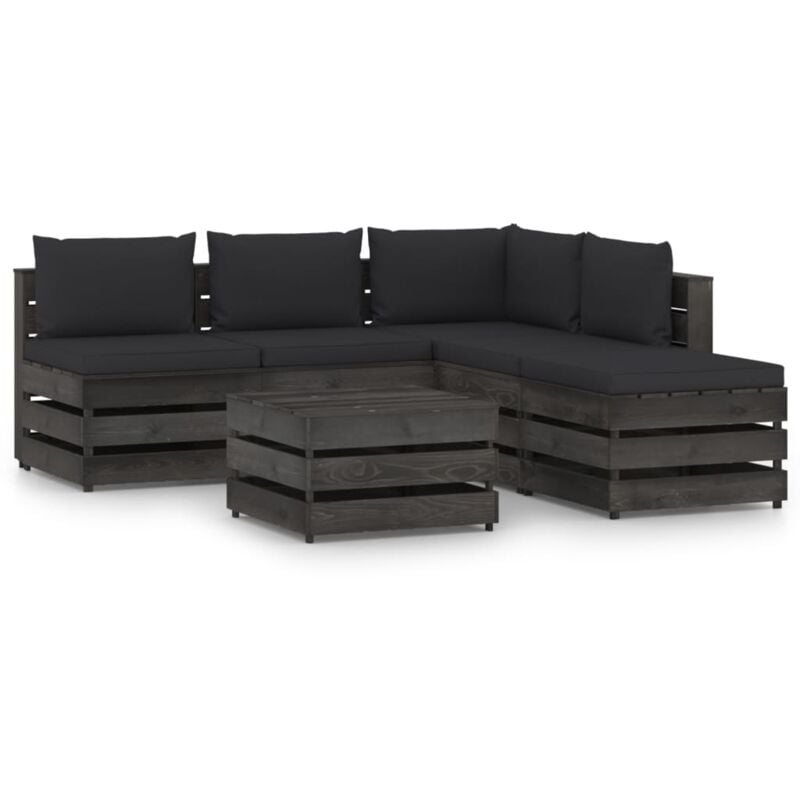 

vidaXL Muebles de jardín 6 piezas con cojines madera impregnada gris - Negro