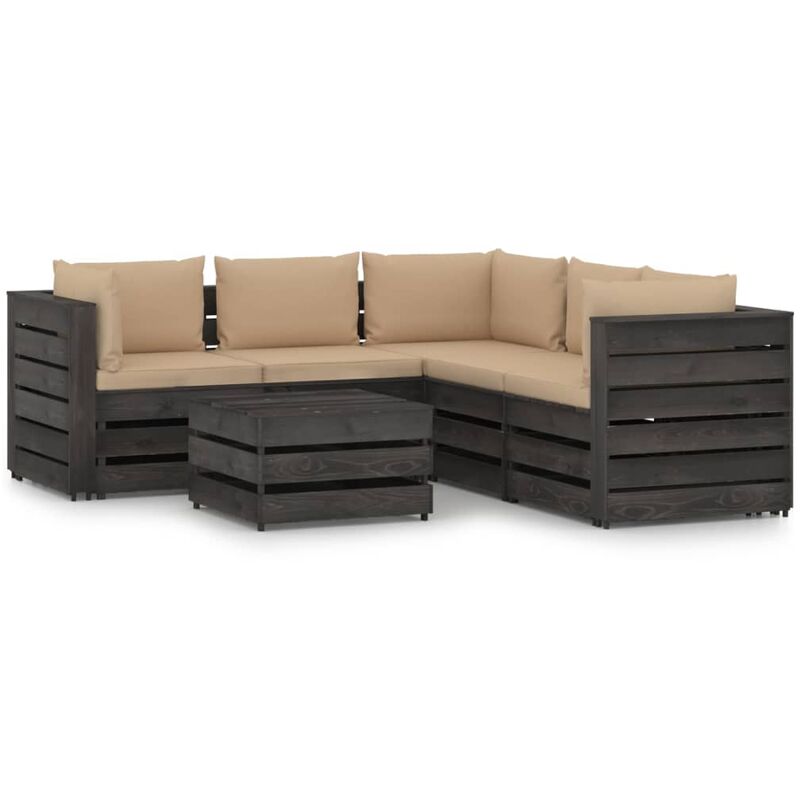 

Muebles de jardín 6 piezas con cojines madera impregnada gris - Amarillo - Vidaxl
