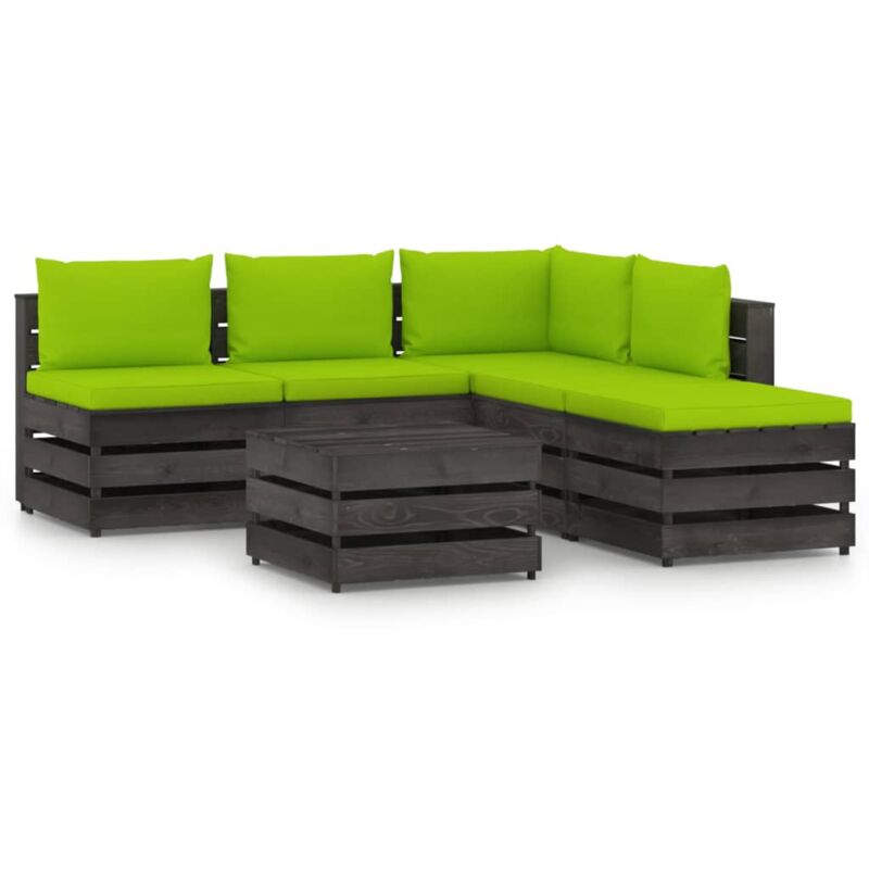

vidaXL Muebles de jardín 6 piezas con cojines madera impregnada gris - Verde