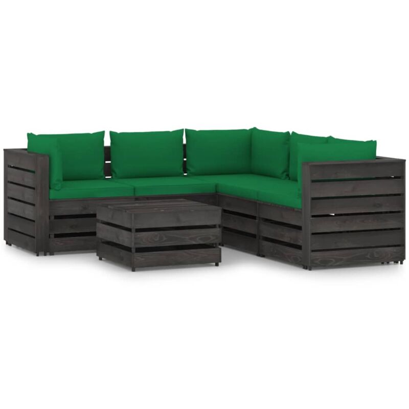 

Muebles de jardín 6 piezas con cojines madera impregnada gris - Verde - Vidaxl