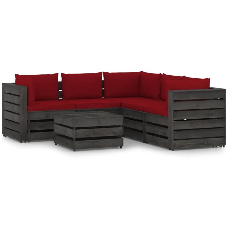 

Muebles de jardín 6 piezas con cojines madera impregnada gris - Rojo - Vidaxl