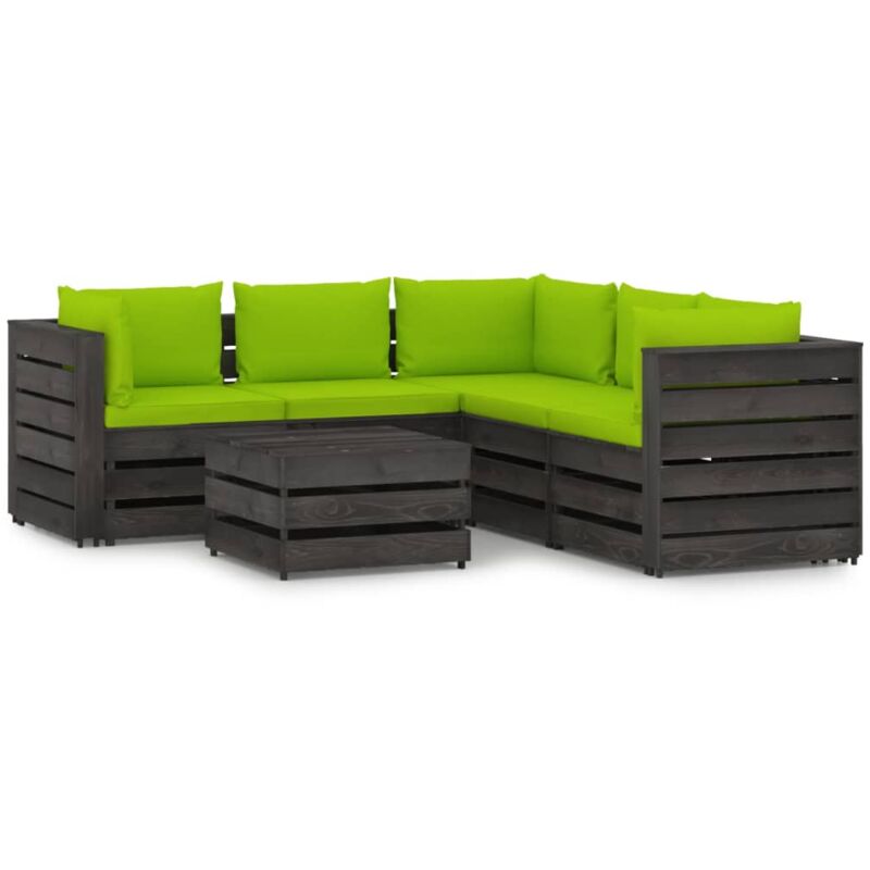

Muebles de jardín 6 piezas con cojines madera impregnada gris - Verde - Vidaxl